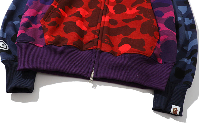 A Bathing Ape BAPE Ape Man Head Red Blue Purple Matching Color Hoodie