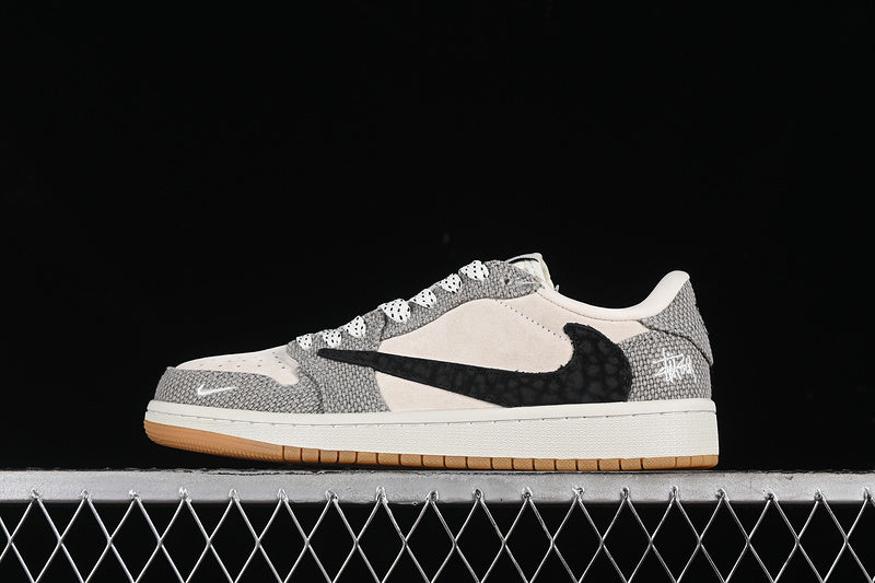 Travis Scott Fragment Design Nike Air Jordan 1 Low OG SP Brown Sole Grey White Sneakers