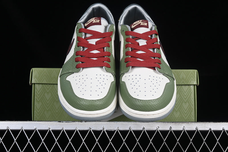Nike Air Jordan 1 Low Year Of The Dragon Dark Red Cedar Oil Green White Sneakers
