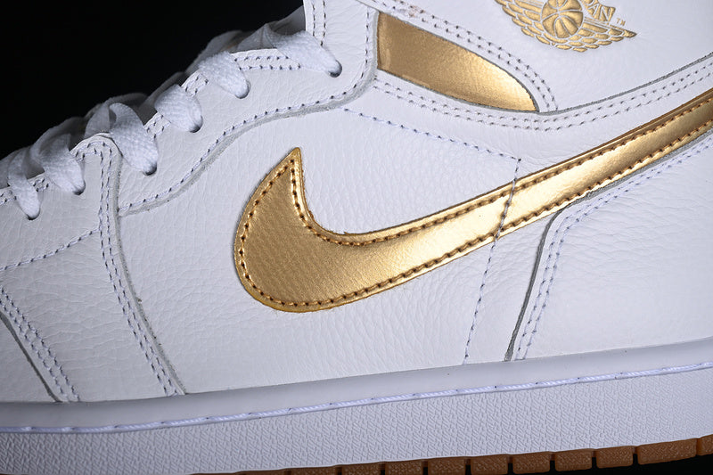 Nike Air Jordan 1 High OG Brown Sole Metallic Gold Gum White Sneakers