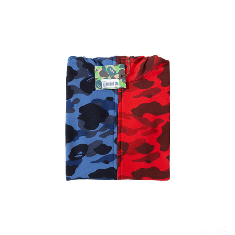 A Bathing Ape BAPE Tiger Head Color Mosaic Camouflage Hoodie Blue And Red