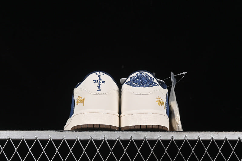 Travis Scott Fragment Design Nike Air Jordan 1 Low OG SP Blue White Dark Brown Sole Sneakers