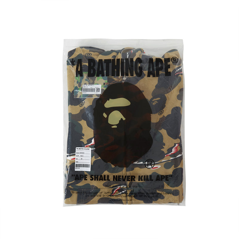 A Bathing Ape BAPE Shape-Shifting Shark Head Camouflage Hoodie Yellow