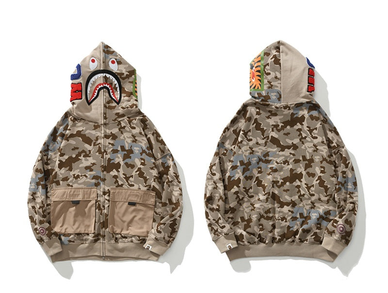 A Bathing Ape BAPE Shark Head Large Pocket Desert Color Hoodie