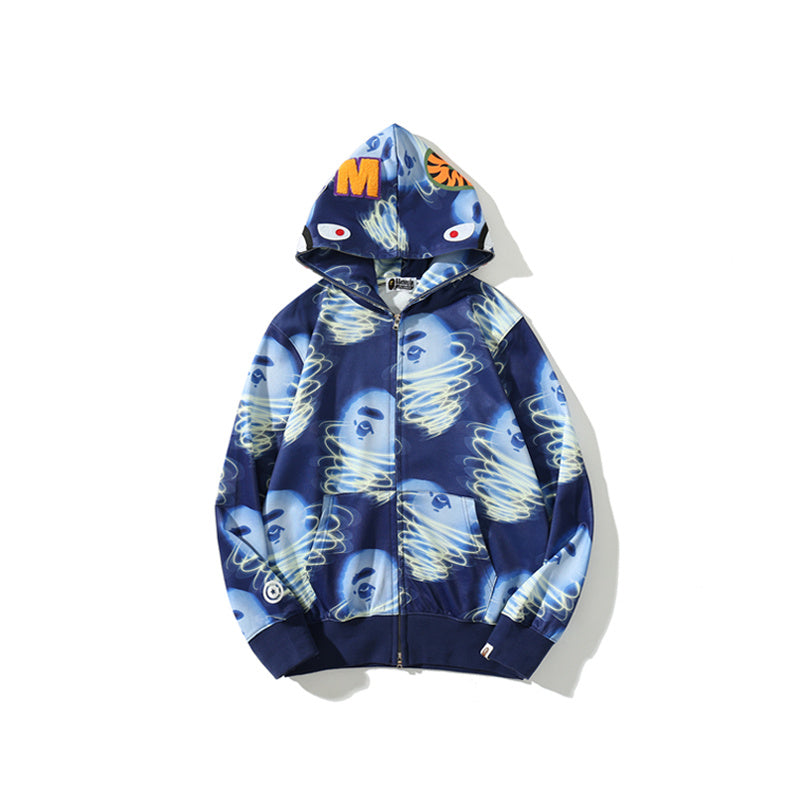 A Bathing Ape BAPE Ape-Man Head Storm Hoodie Blue