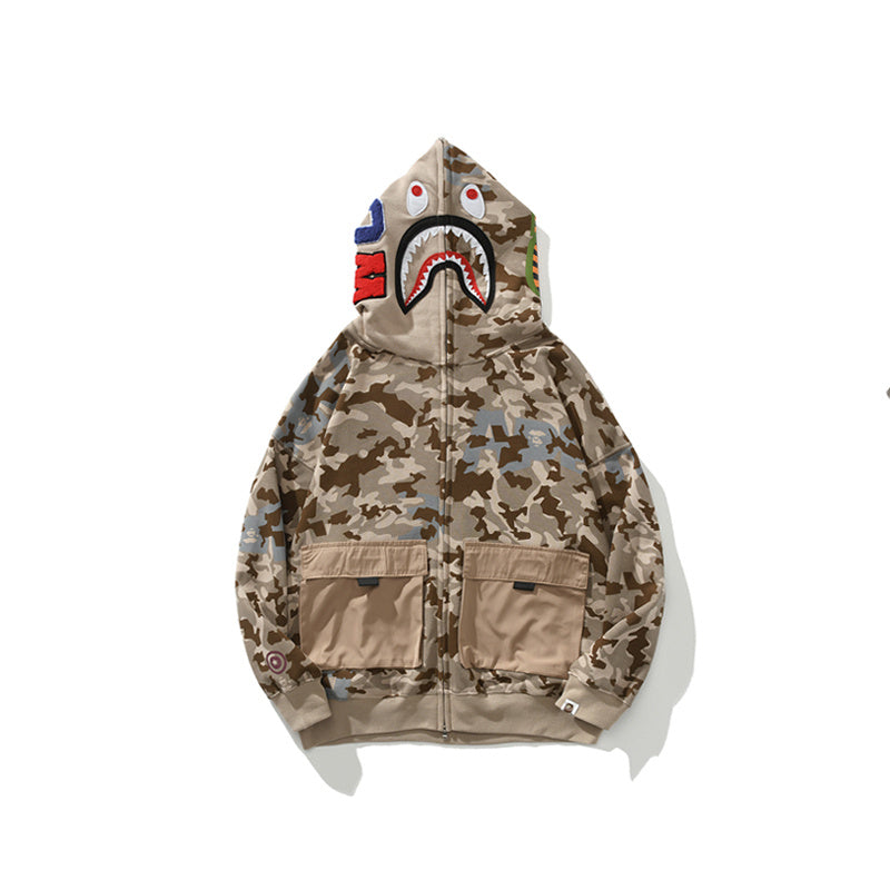 A Bathing Ape BAPE Shark Head Large Pocket Desert Color Hoodie