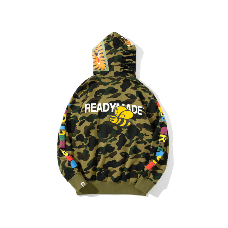 A Bathing Ape BAPE x READYMADE Tiger Head Foam Camouflage Hoodie Green