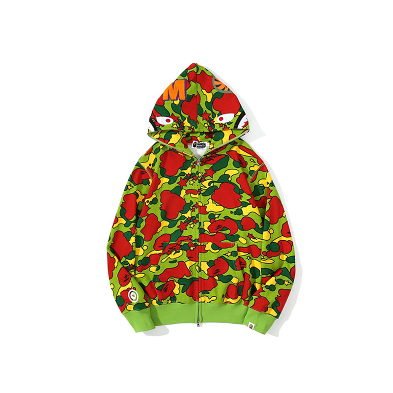 A Bathing Ape BAPE Shark Head STA Star Camouflage Hoodie Green Red