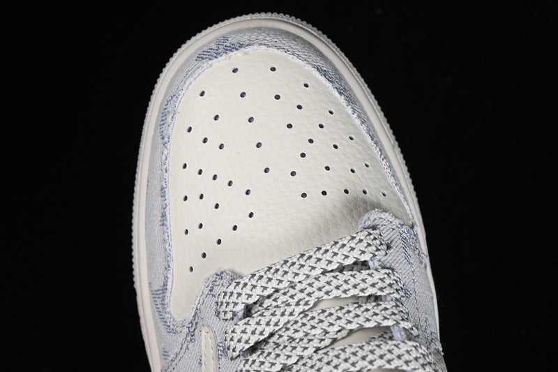Nike Air Jordan 1 Low Travis Scott Fragment Design LV Light Blue Printing White Sneakers