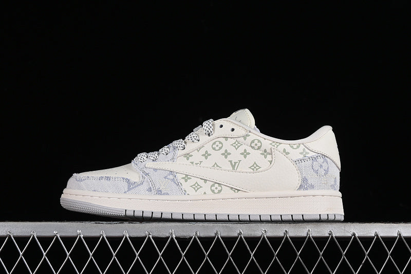 Nike Air Jordan 1 Low Travis Scott Fragment Design LV Light Blue Printing White Sneakers