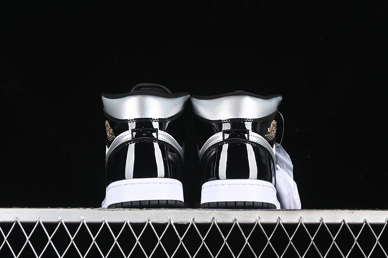 Nike Air Jordan 1 Mid Metalli Silver Black White Sneakers