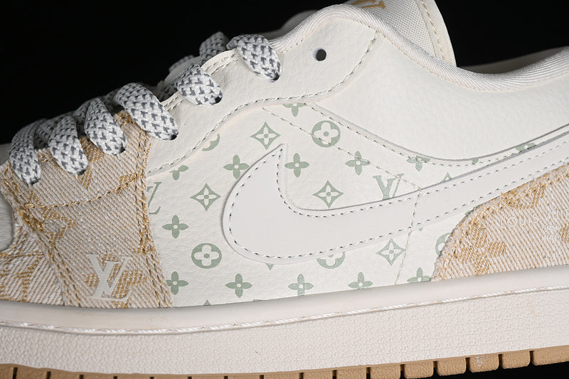 Nike Air Jordan 1 Low LV Khaki Pattern White Sneakers