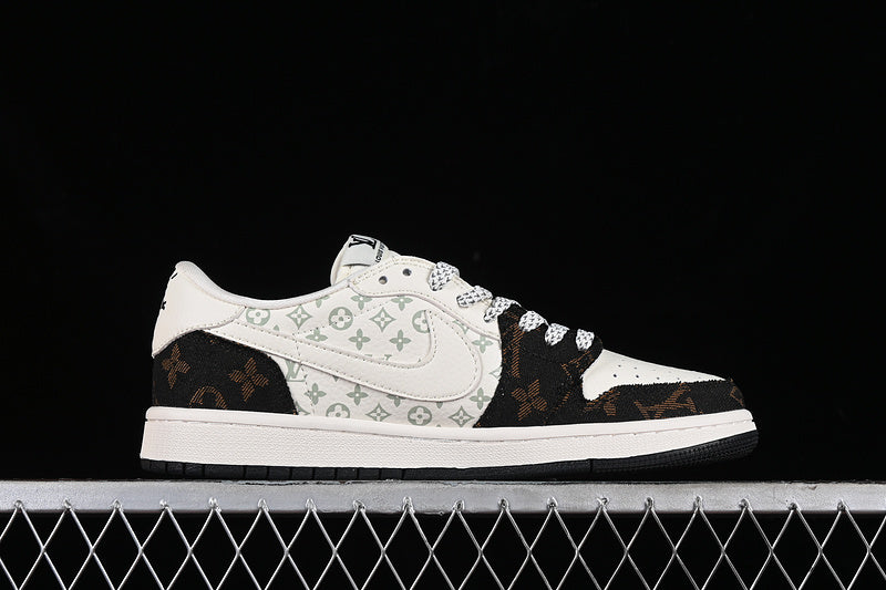 Nike Air Jordan 1 Low OG SP Travis Scott Fragment Design LV Black White Grey Gold Sneakers