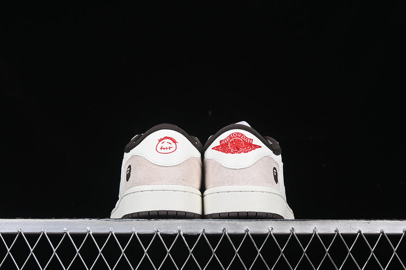 Travis Scott Fragment Design Nike Air Jordan 1 Low Bape OG SP Brown Sole White Beige Sneakers