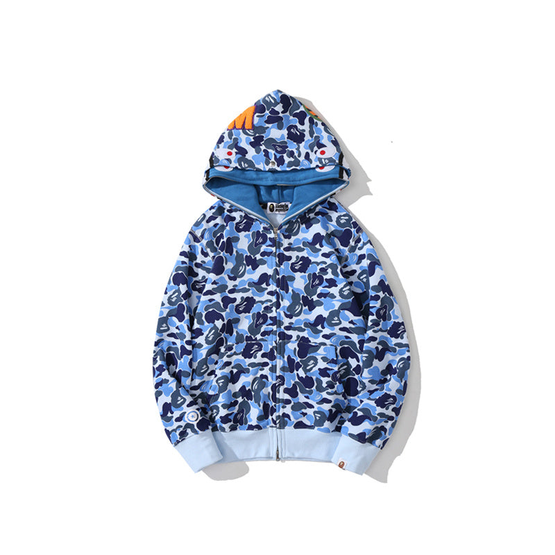 A Bathing Ape BAPE Shark Head Camouflage Double Hoodie Blue