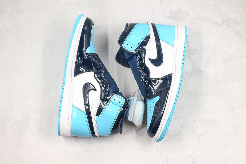 Nike Air Jordan 1 Retro High OG Blue Chill Patent Leather Sneakers