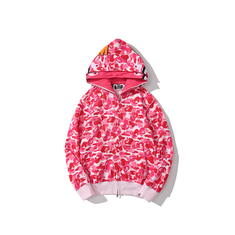 A Bathing Ape BAPE Shark Head Camouflage Double Hoodie Pink