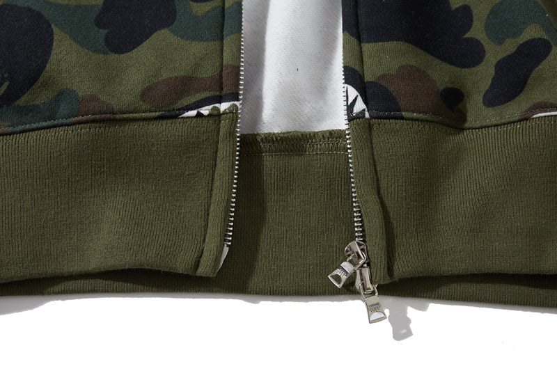 A Bathing Ape BAPE Shape-Shifting Shark Head Camouflage Hoodie Green