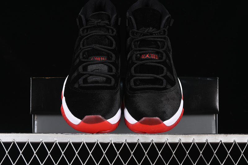 Nike Air Jordan 11 Retro Red White Bred Velvet Black Sneakers