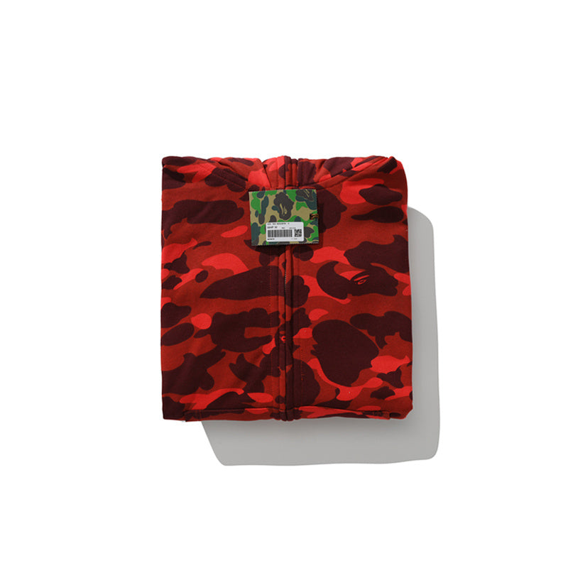 A Bathing Ape BAPE Shark Head Tiger Head Joint Edition Double Hat Camouflage Red Hoodie