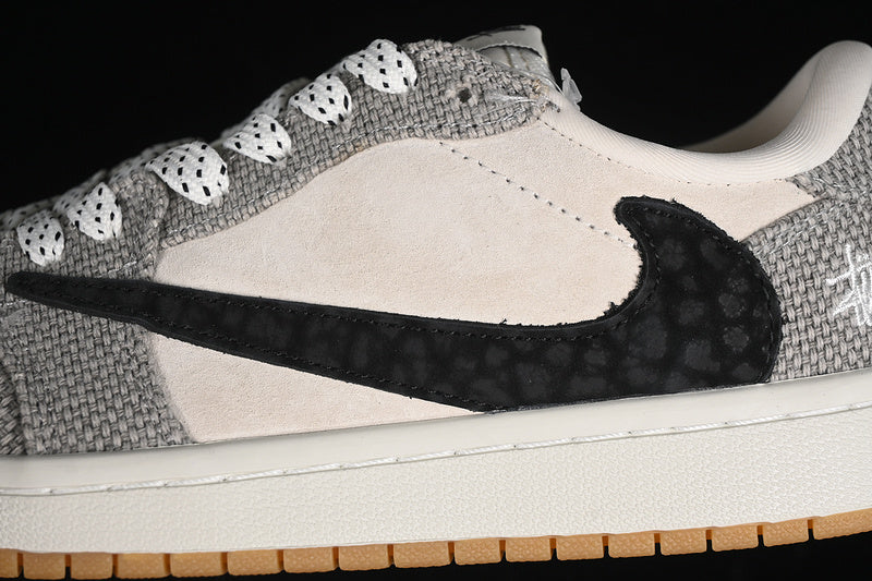 Travis Scott Fragment Design Nike Air Jordan 1 Low OG SP Brown Sole Grey White Sneakers