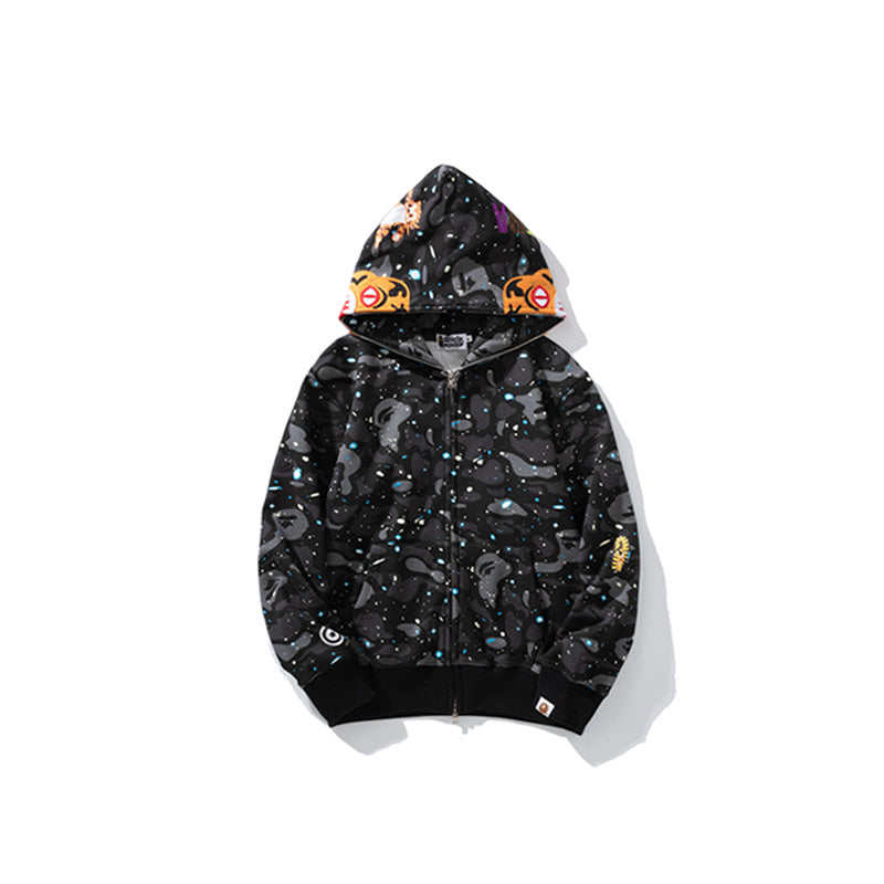 A Bathing Ape BAPE Shark Head Tiger Head Joint Edition Noctilucent Starry Sky Black Hoodie