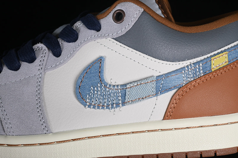 Nike Air Jordan 1 Low SE Phantom Amber Brown Star Blue Denim Sneakers