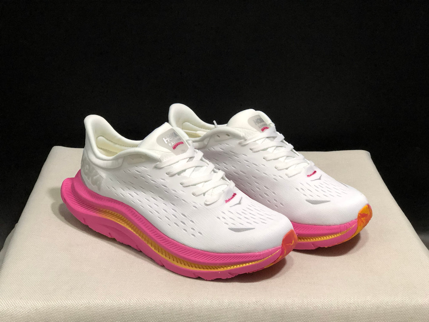 Hoka One One Kawana Cushioning Comfortable Gym Running Shoes Sneakers White/Pink