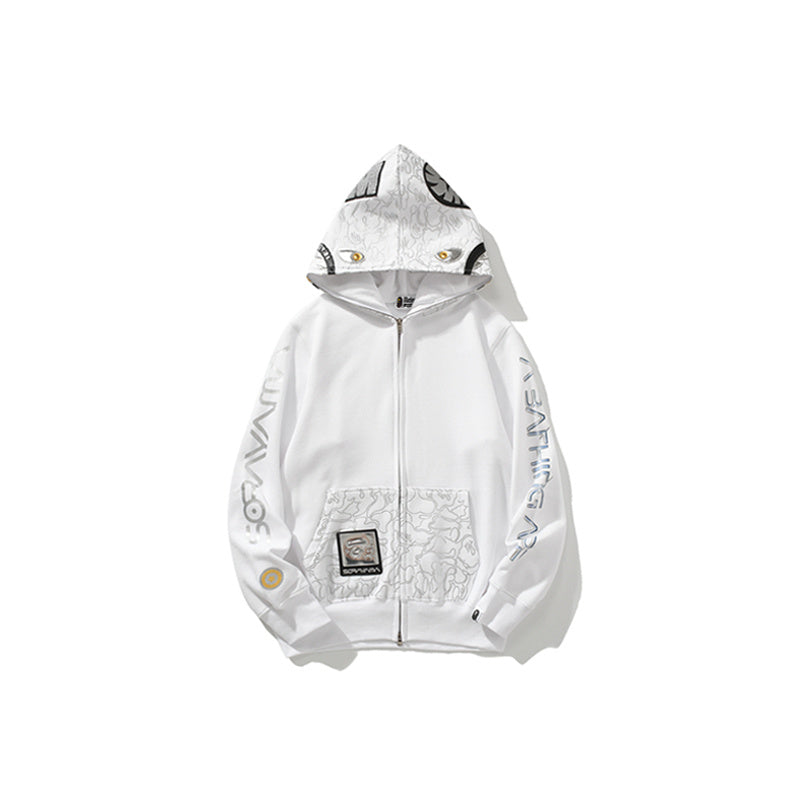 A Bathing Ape BAPE x SORAYAMA Shark Head Empty Mountain Base Joint Edition White Hoodie