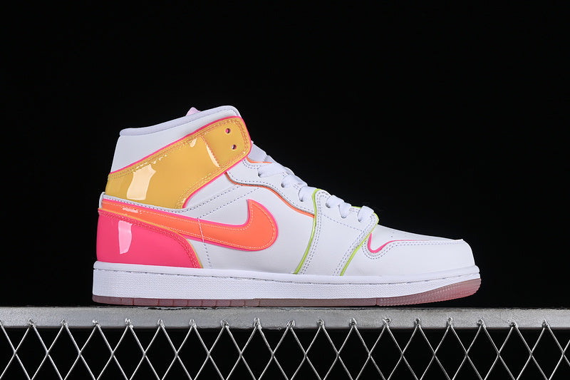 Nike Air Jordan 1 Mid GS Edge Glow White Pink Blast Sneakers