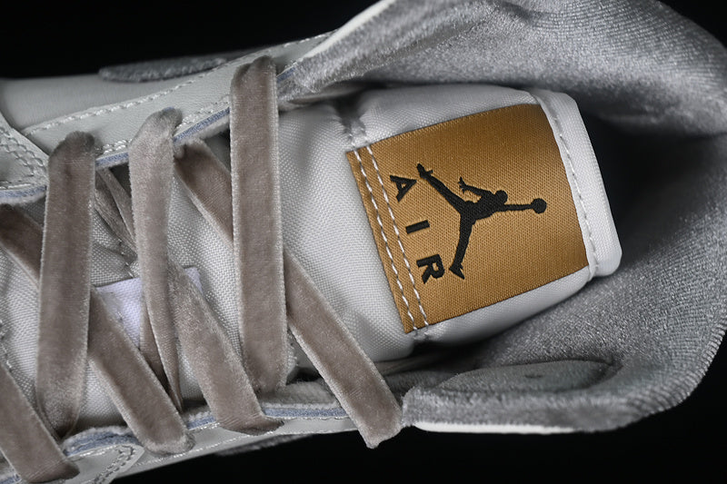 Nike Air Jordan 1 Mid SE GS Metallic Gold Grey White Sneakers