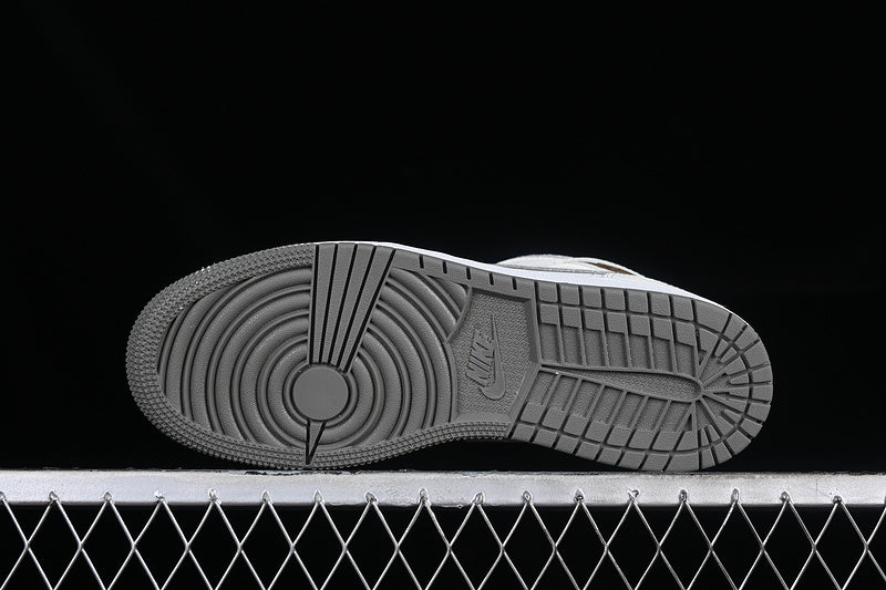 Nike Air Jordan 1 Mid SE GS Metallic Gold Grey White Sneakers