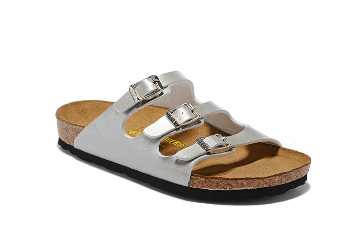 Birkenstock Florida Silver Three-Breasted Leather Sandals