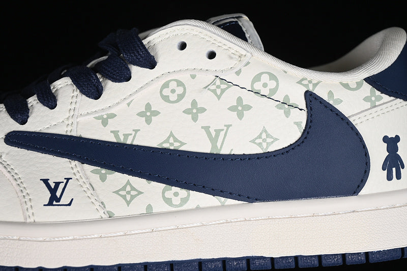 Nike Air Jordan 1 Low Travis Scott Fragment Design LV White Blue Sneakers