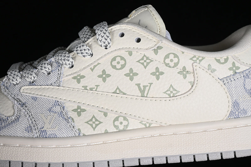 Nike Air Jordan 1 Low Travis Scott Fragment Design LV Light Blue Printing White Sneakers