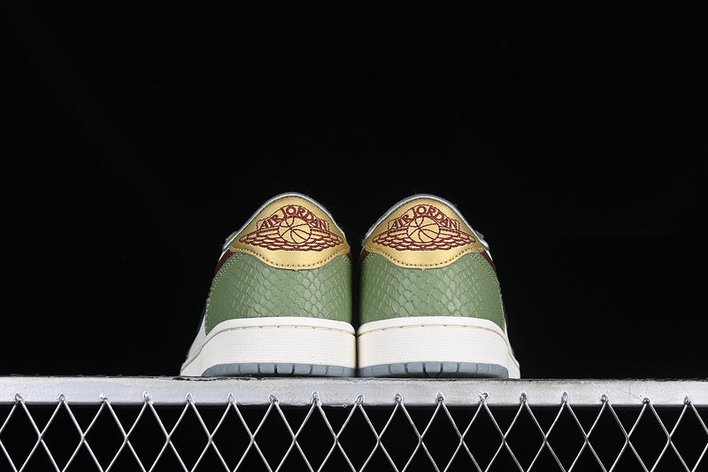 Nike Air Jordan 1 Low Year Of The Dragon Dark Red Cedar Oil Green White Sneakers
