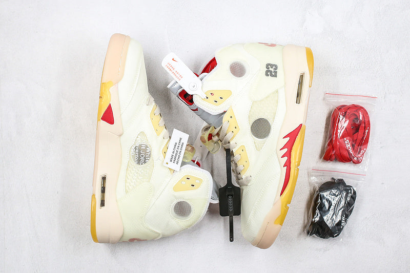 Nike Air Jordan Retro 5 SP x Off-White Muslin Cream Yellow Sneakers