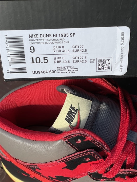 Nike Dunk High 1985 Retro Red Black Acid Wash Sneakers
