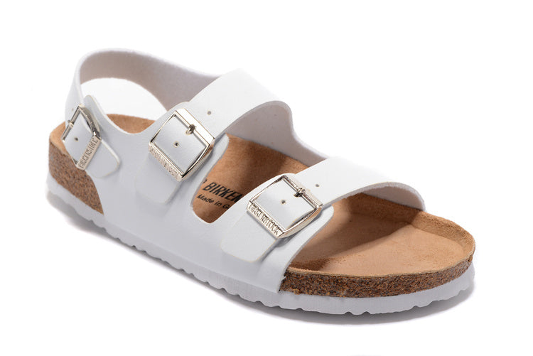 Birkenstock Two-Button White Matte Leather White Sole Sandals