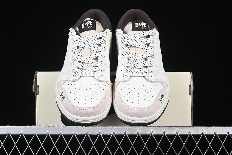 Travis Scott Fragment Design Nike Air Jordan 1 Low Bape OG SP Brown Sole White Beige Sneakers