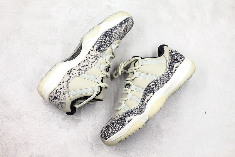 Nike Air Jordan 11 Retro Low-Top "Light Bone" Snakeskin White Sneakers