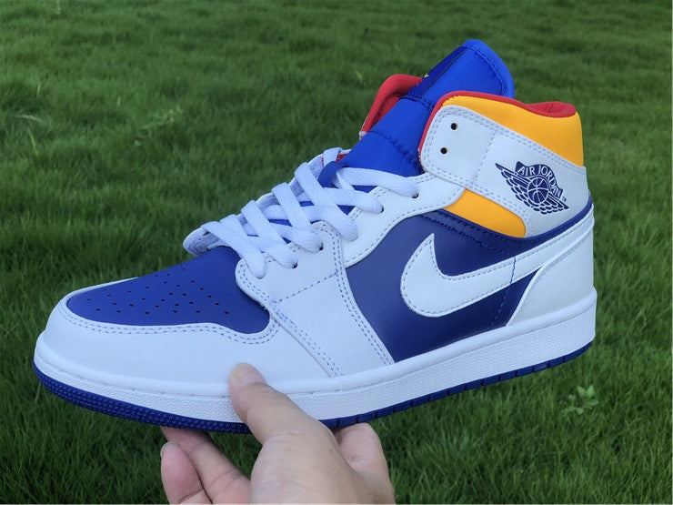 Nike Air Jordan 1 Mid Laser Orange White Deep Royal Blue Sneakers
