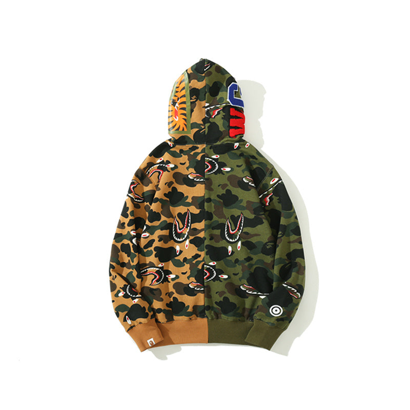 A Bathing Ape BAPE Shape-Shifting Shark Head Camouflage Matching Color Hoodie Green And Yellow