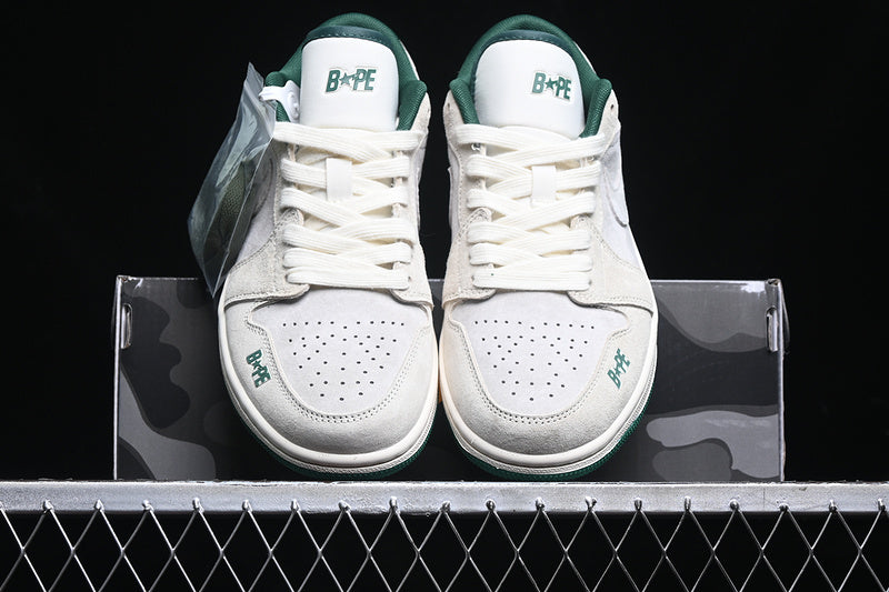 Nike Air Jordan 1 Low Bape Green Sole Grey White Sneakers
