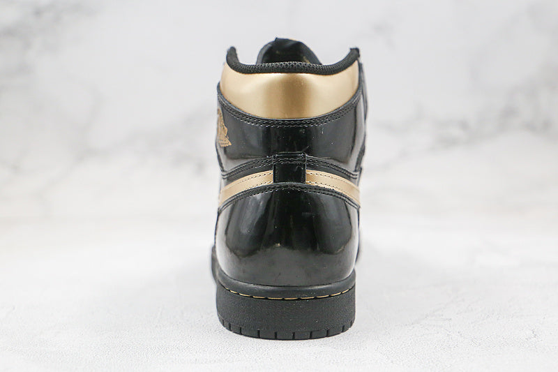 Nike Air Jordan 1 Retro High OG Black Metallic Gold Patent Leather Sneakers