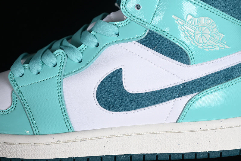 Nike Air Jordan 1 Mid White Turquoise Green Sail Sneakers
