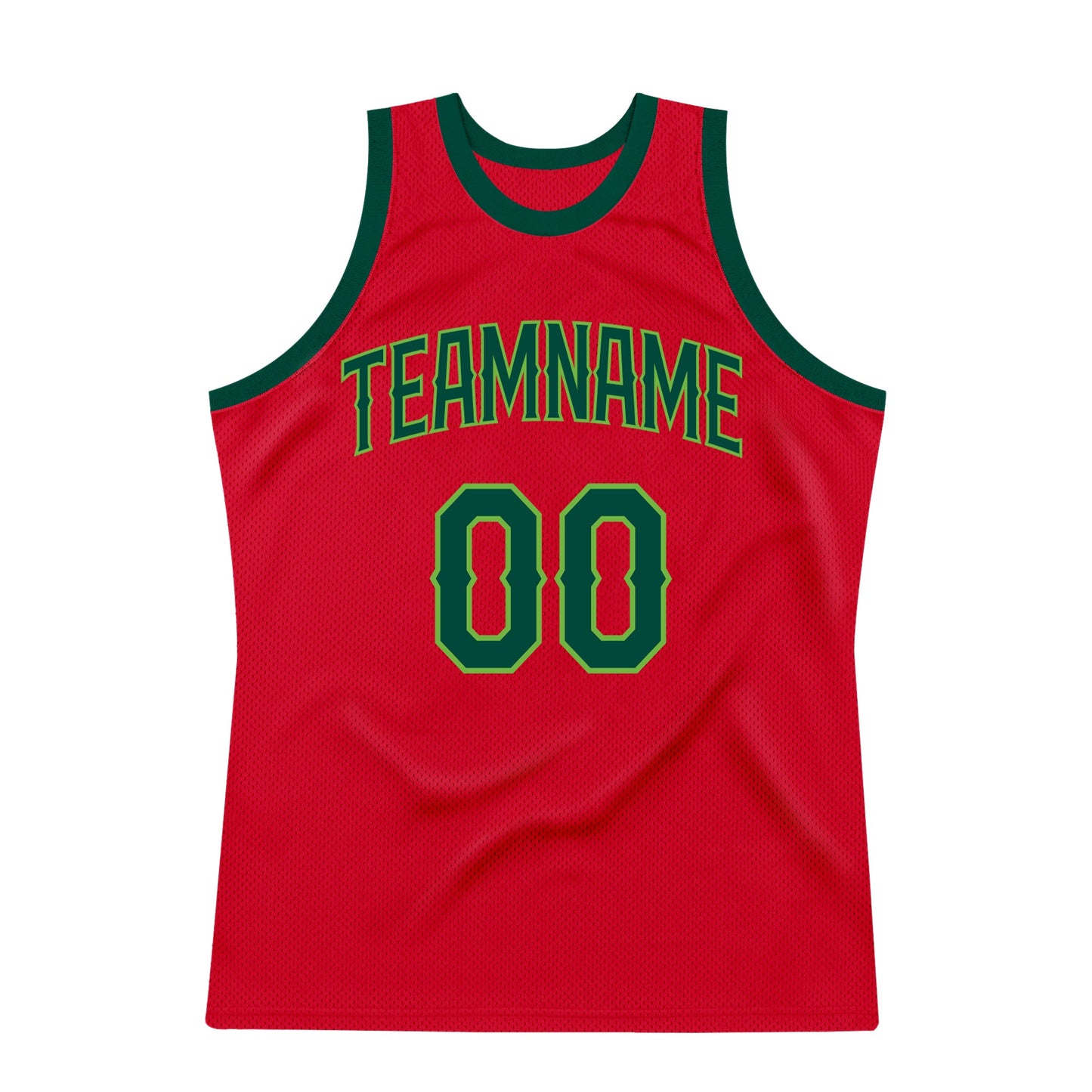 Custom Red Hunter Green-Neon Green Authentic Throwback Basketball Jersey