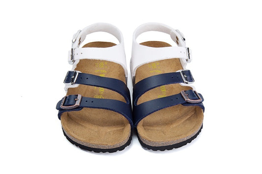 Birkenstock Ellice Three-Button White/Blue Color match Matte Leather Strappy Sandals