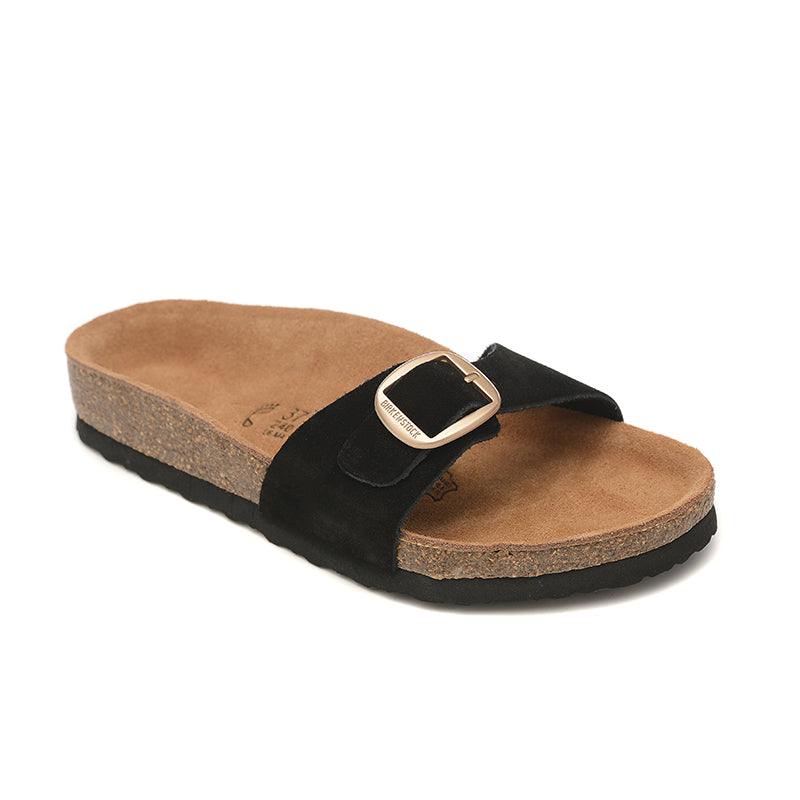 Birkenstock Single Button Black Suede Leather Slippers