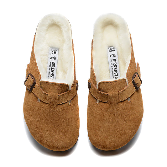 Birkenstock Earthy Yellow Suede White Shearling Lining Clog Shoes
